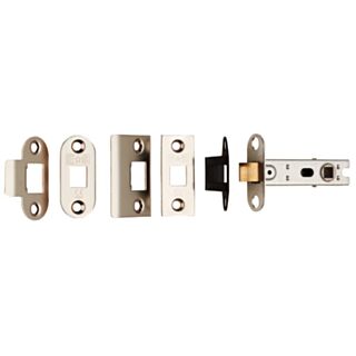 Tubular Mortice Latch 75mm NP with Bolt through Facility c/w Round and Square Forends Strikes and Dust Box